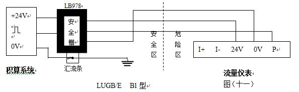 防爆數(shù)顯壓縮空氣流量計(jì)三線制脈沖輸出型接線圖