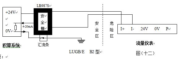 防爆數(shù)顯壓縮空氣流量計(jì)4-20mA電流輸出型接線圖